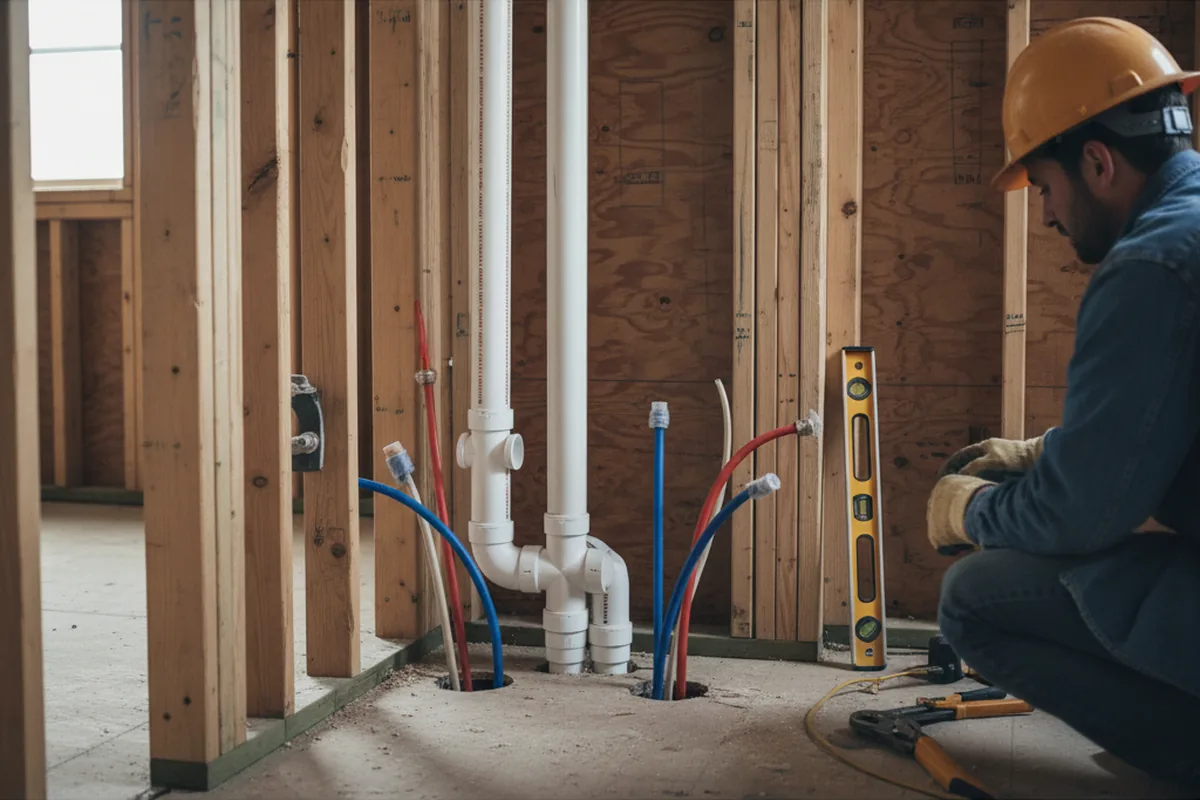 Drain and supply rough-in during Sump Pump Repair in Boggstown