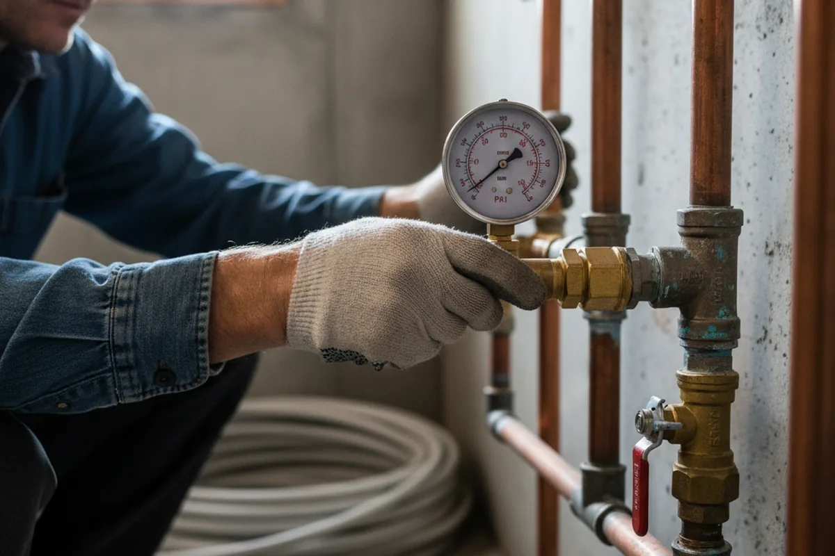 Pressure testing a repaired line during Water Line Repair in Boggstown